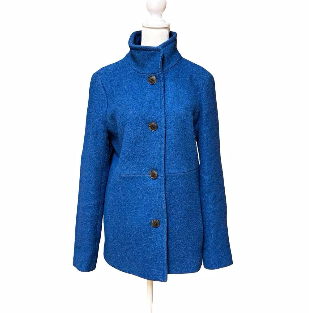 Lands' End Blue Wool Button Front Jacket Collared Lined Pockets Women’s 10